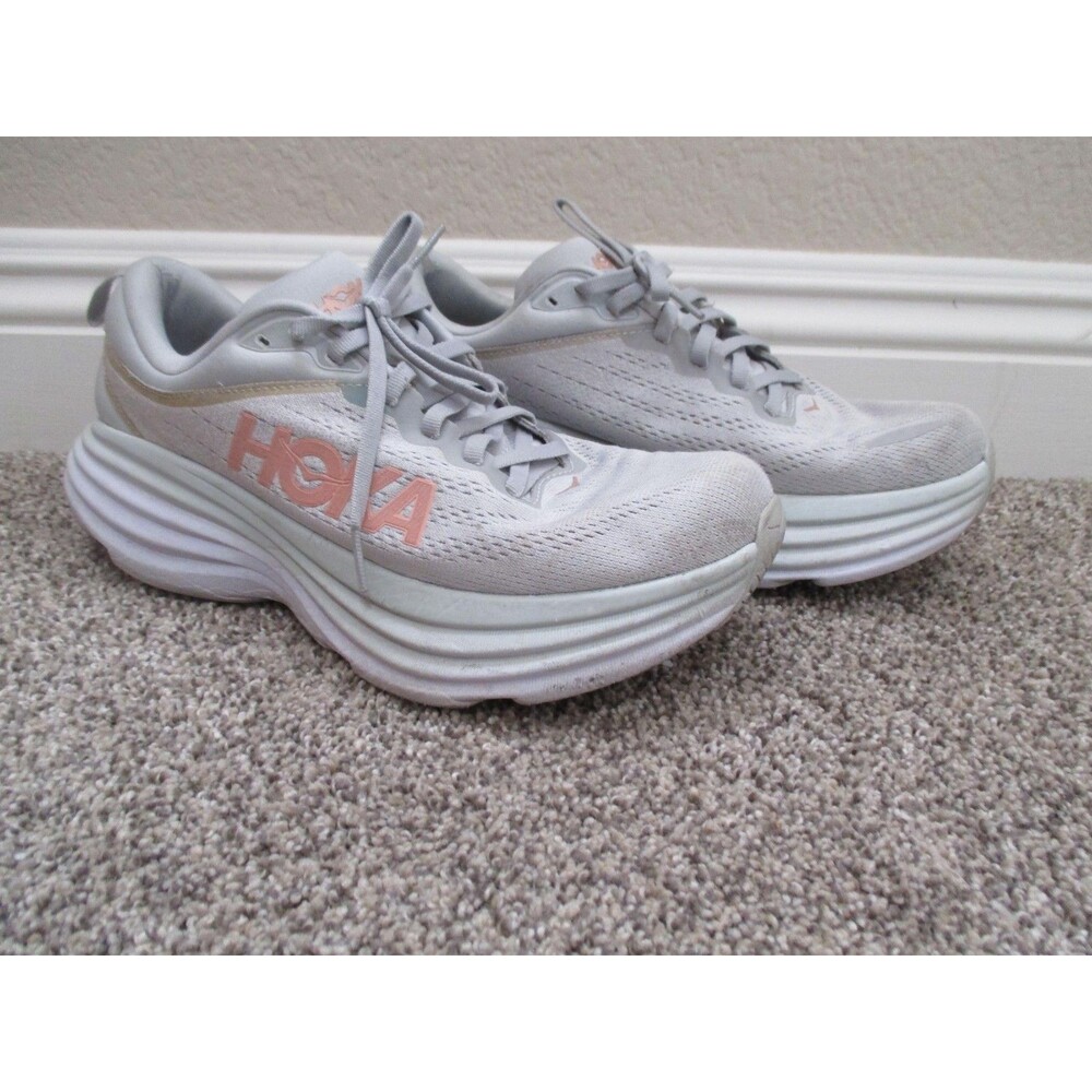 Women's Hoka Bondi 8 Shoes Size 9B 1162012 BWHT Running Shoe grey